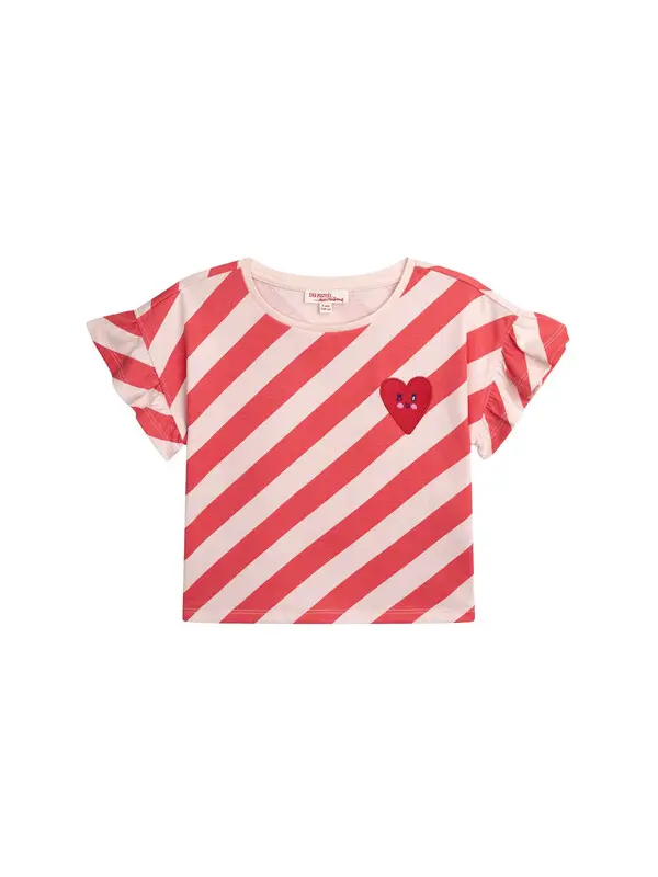 Kids Girls Diagonal Striped T-Shirt With Heart Patch