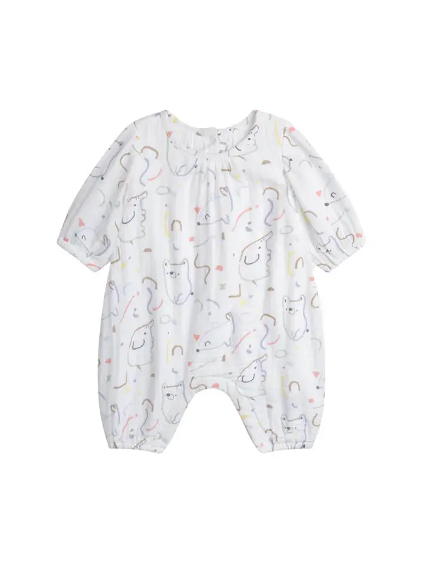 Kids Baby Neutral Muslin Romper With Pastel Animal Print