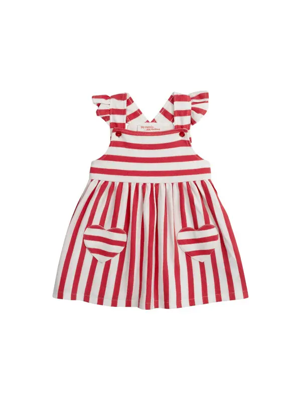 Kids Baby Girl Red and Cream Striped Dress with Heart Pockets
