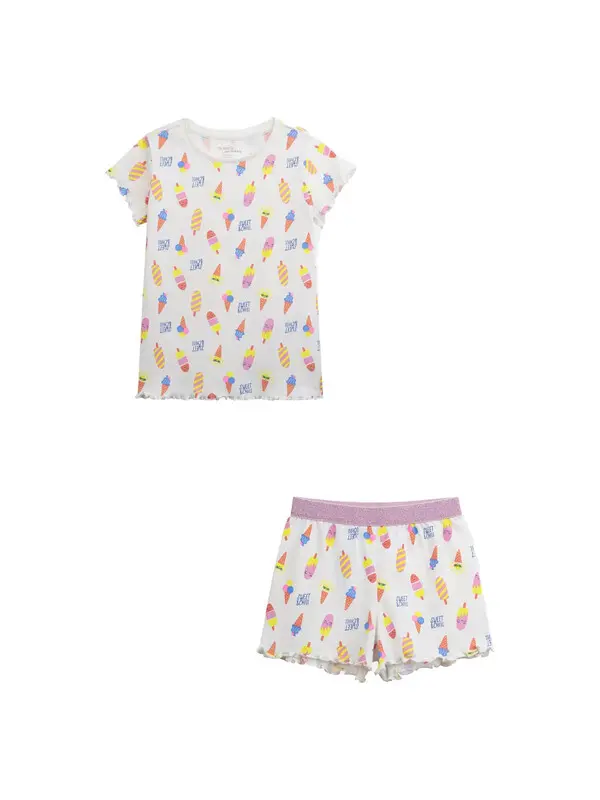 Kids Girls "Sweet & Chill" Ice Cream Print Pajama Set with Glitter Waistband