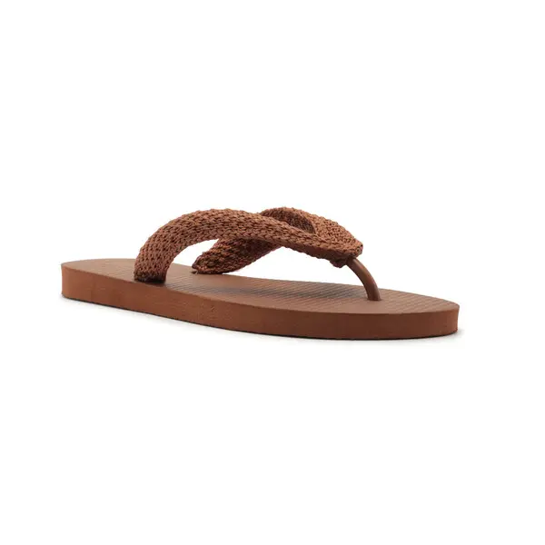 Brown Braided Strap Flip Flops with Textured Sole Image