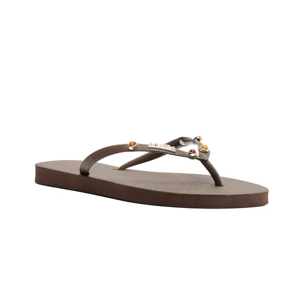 Brown Essential Flip-Flops with Rhinestones Image