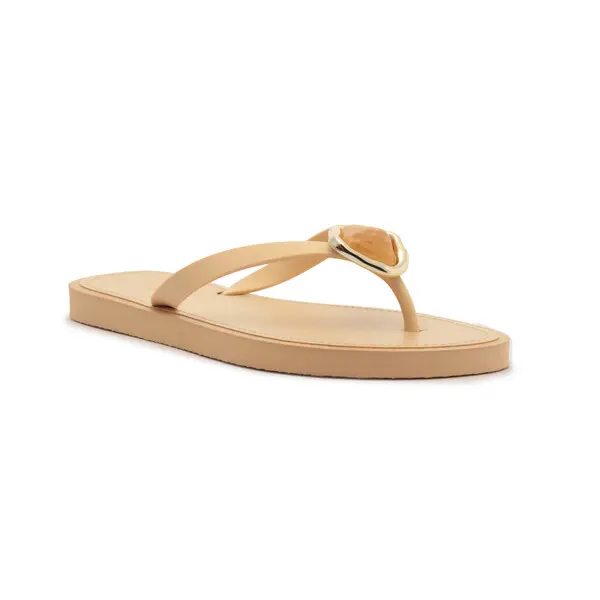 Beige Flip Flops with Amber Gemstone Ornament Image