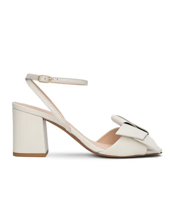 Leather Block Heel Sandals with Bow Detail Image