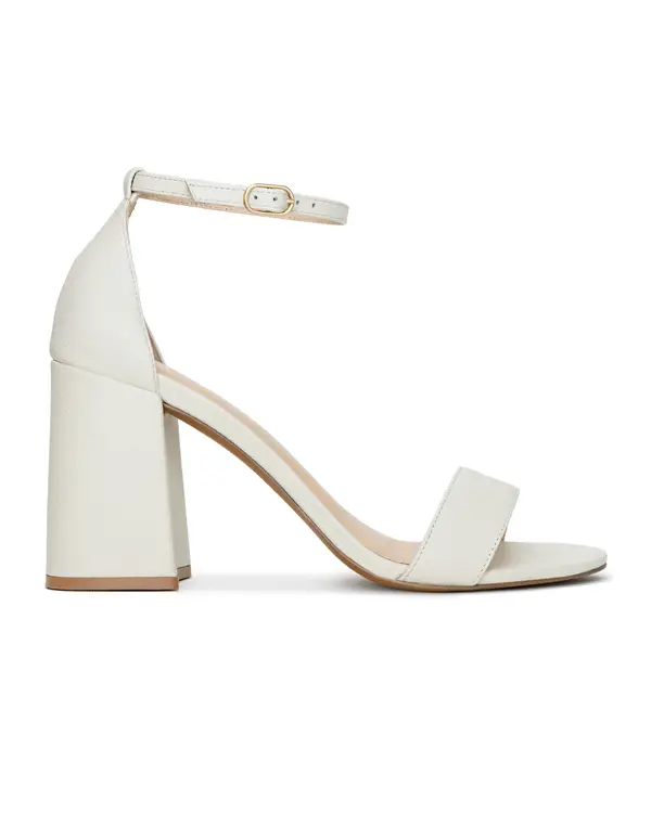 Crinkled Patent Leather Ankle Strap Block Heel Sandals