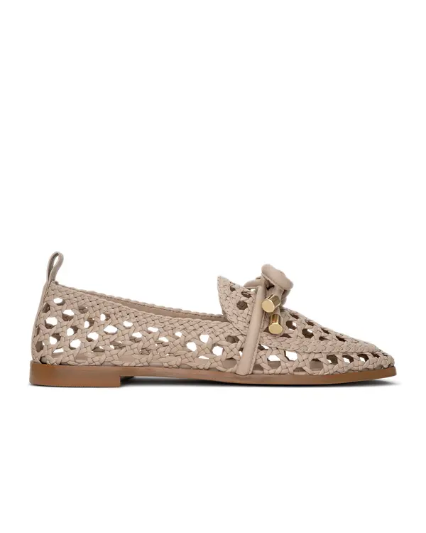 Intrecciato Woven Leather Loafers with Knotted Gold-Tipped Detail