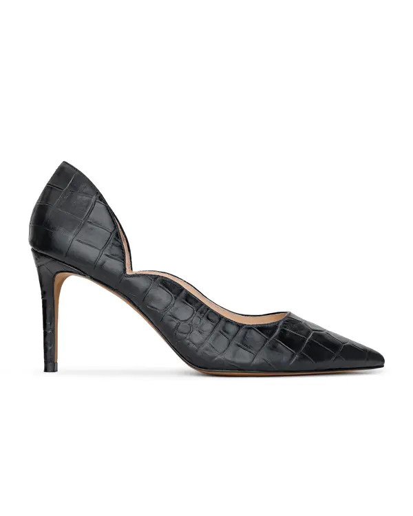 Textured Crocodile-Effect Pointed-Toe Heeled Pump