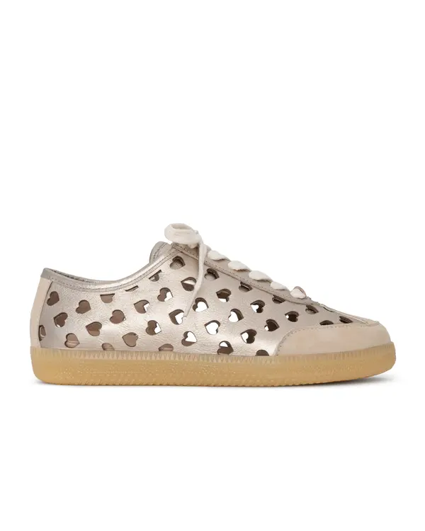 Metallic Heart Cut-Out Sneakers with Cream Suede Trim Image