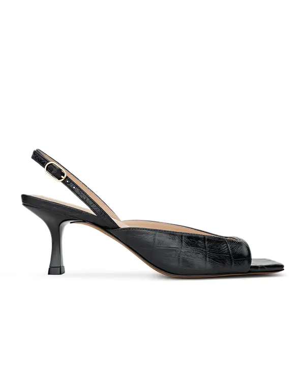 Croc-Embossed Leather Slingback Sandals with Square Toe Image