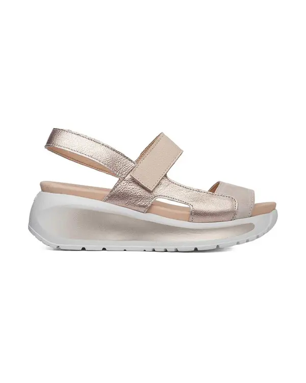 Metallic and Beige Wedge Sandals with Sporty Platform Sole