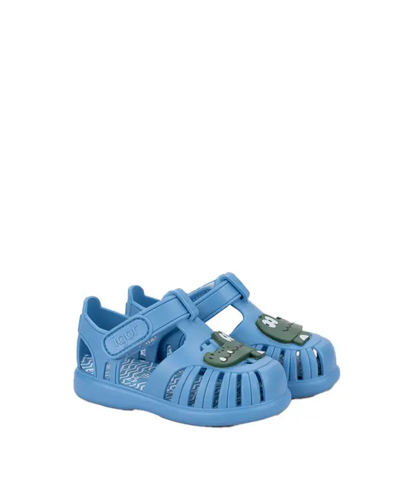 Baby Boy Blue Tobby Solid Jelly Sandals with Crocodile Patch