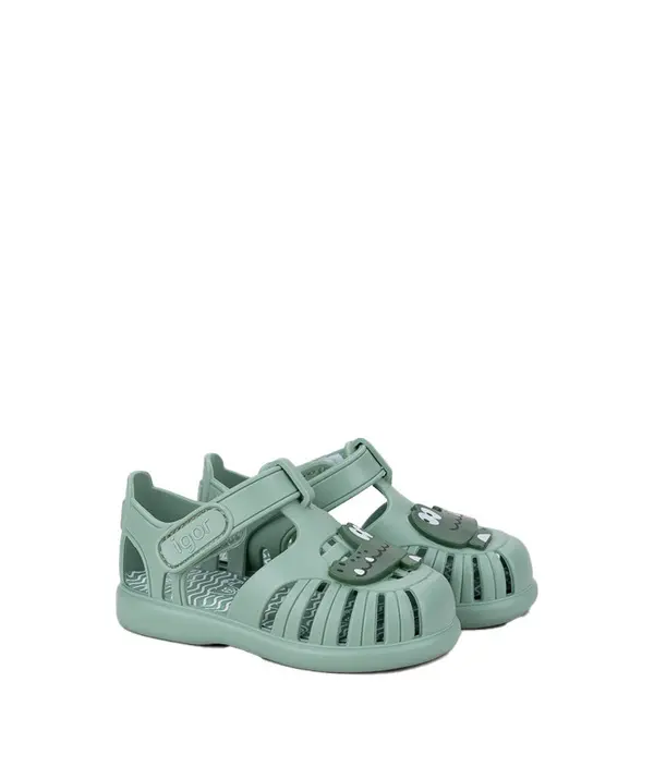 Kids Baby Boy Green Tobby Solid Jelly Sandals with Crocodile Patch