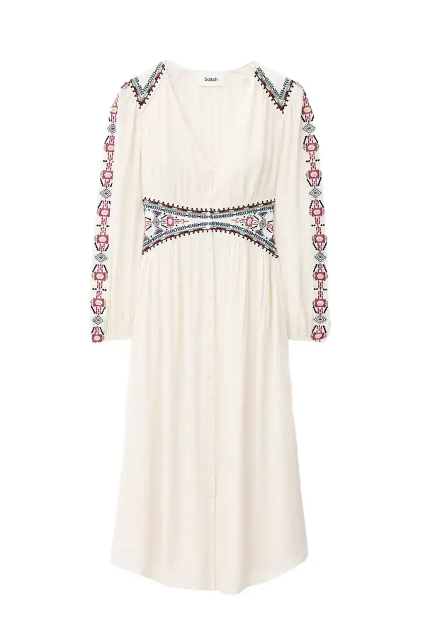 Flowing Midi Length Dress With A Cinched Waist