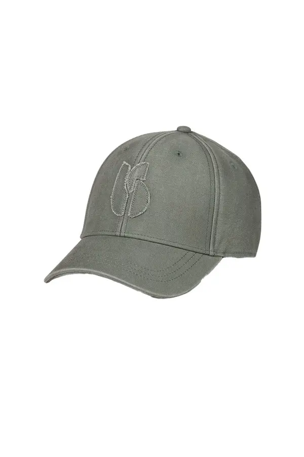 Cotton Canvas Baseball Cap with Frayed Logo Patch