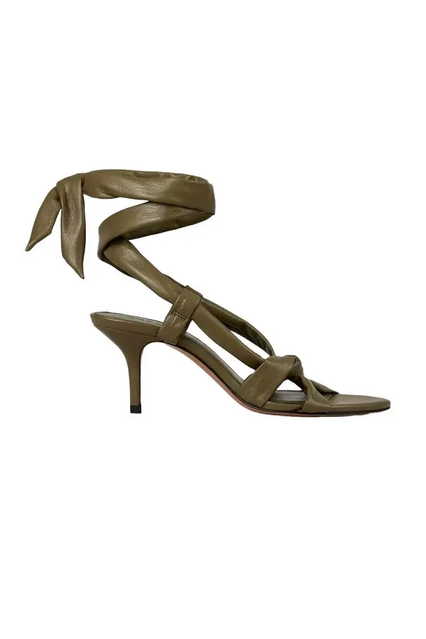 Leather Lace-Up Low Heel Sandals