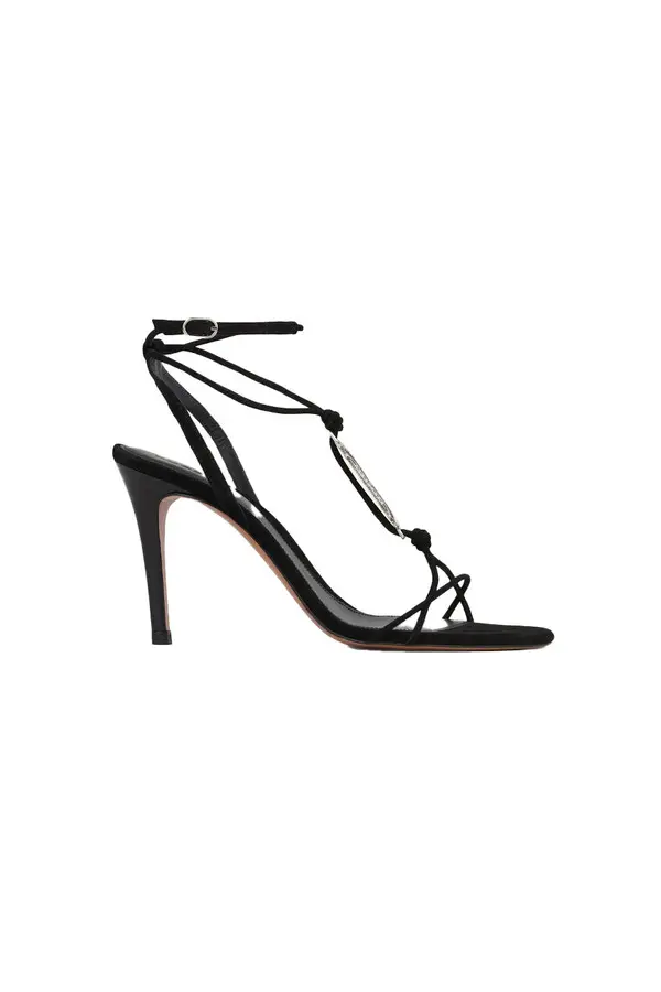 Suede Strappy Stiletto Sandals with Ornamental Detail