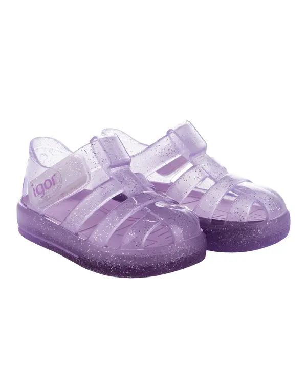 Kids Baby Girl Purple Star Glitter Transparent Jelly Sandals