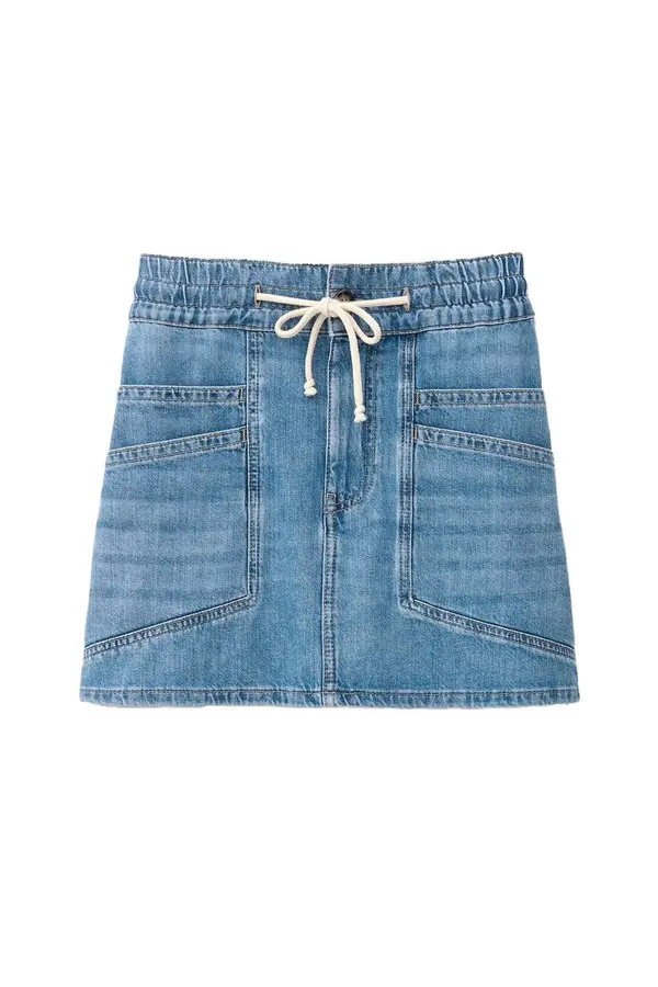 Utility Denim Skirt with Oversized Patch Pockets and Rope Tie