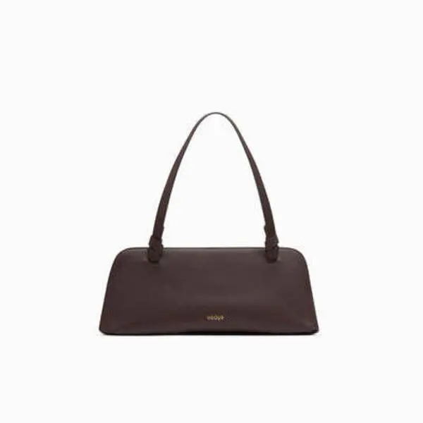 Aries East West Drak Brown Leather Shoulder Bagwith Knotted Handle Detail Image