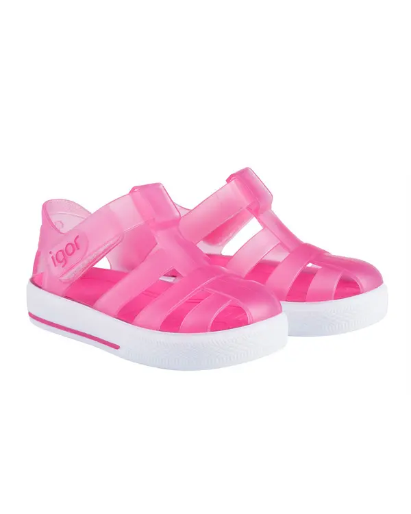 Kids Girls Pink Star Translucent Jelly Sandals