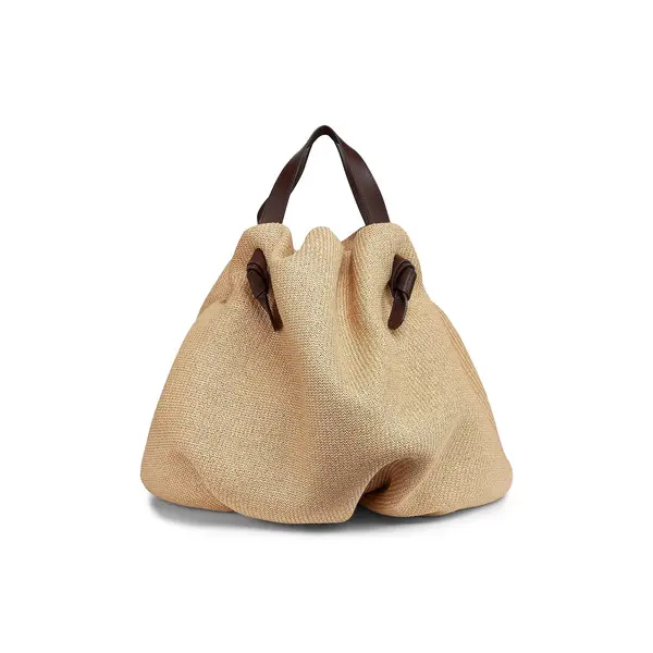 TaurusSlouchyRaffiaDumplingToteBagwithContrastLeatherTrim