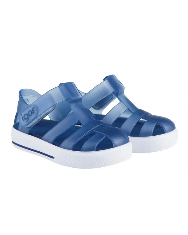 Kids Boys Navy Star Translucent Jelly Sandals 