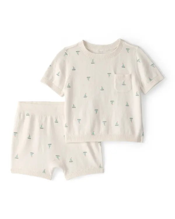 Kids Baby Boy 2-Piece Sailboat Sweater Top & Short Set - Ivory