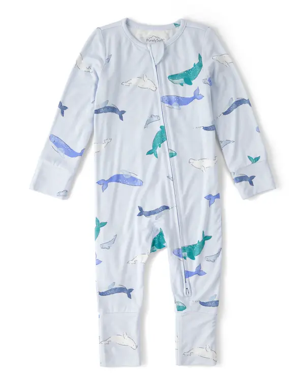Kids Baby Boy Whale PurelySoft 2-Way Zip Snug Fit Sleep & Play Pajamas - Blue