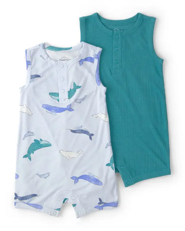 Kids Baby Boy 2-Pack Whale PurelySoft Sleeveless Romper Set - Blue