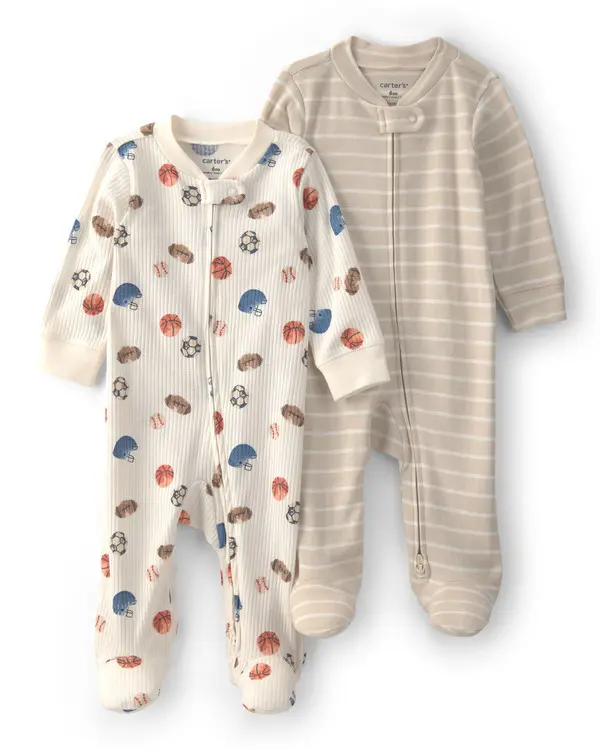 Kids Baby Boy 2-Pack Sports Sleep & Play Pajamas - Ivory&Tan