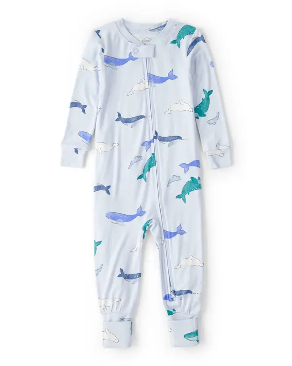 Kids Baby Whale Purely Soft Snug Fit 1-Piece Pajama - Blue