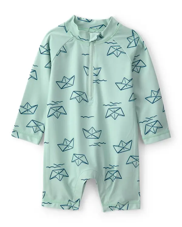 Kids Baby Boy Boat Long-Sleeve Rashguard - Turquoise