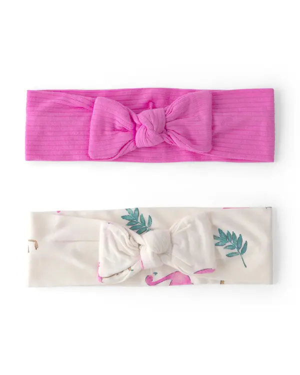 Kids Baby Girl Girl 2 Pack Flamingo Print Headwraps- Cream&Fuchsia