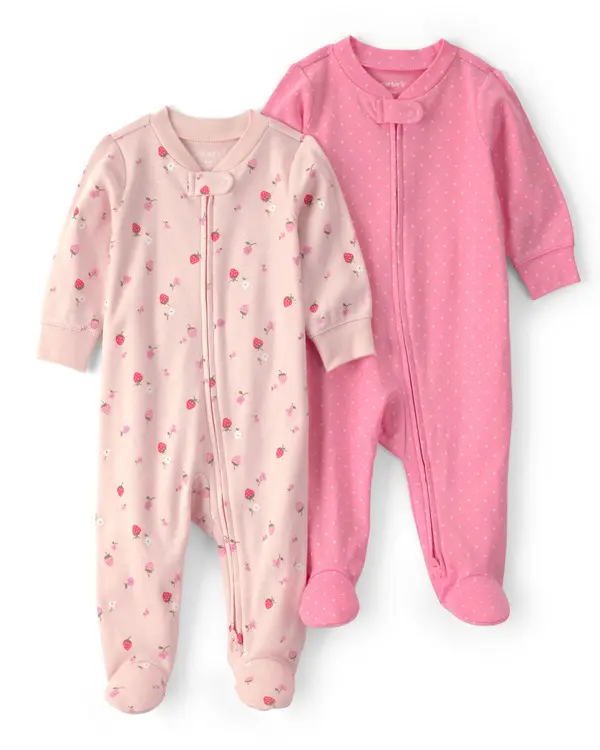 Kids Baby Girl 2-Pack Strawberry Sleep & Play Pajamas - Pink