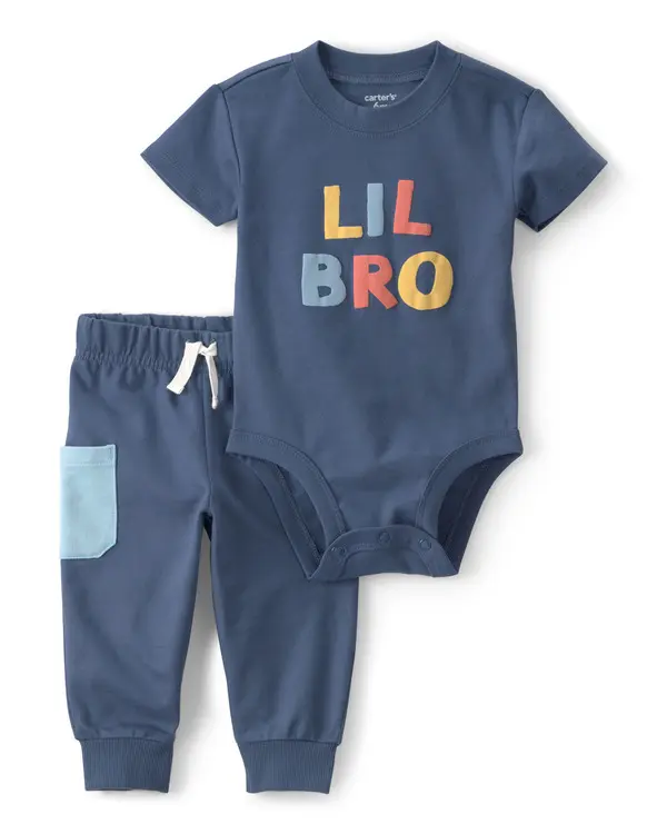 Kids Baby Boy 2-Piece 'Lil Bro' Bodysuit & Pant Set - Blue