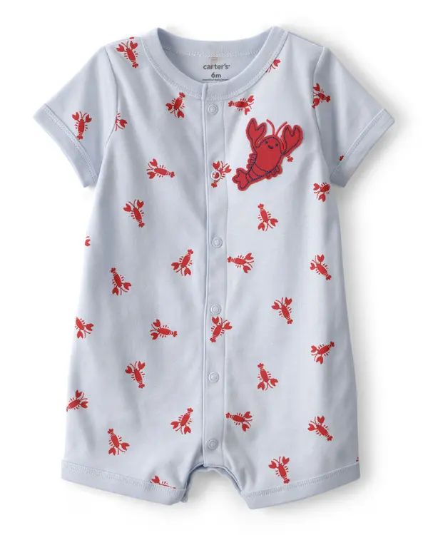 Kids Baby Boy Lobster Short-Sleeve Romper - Grey