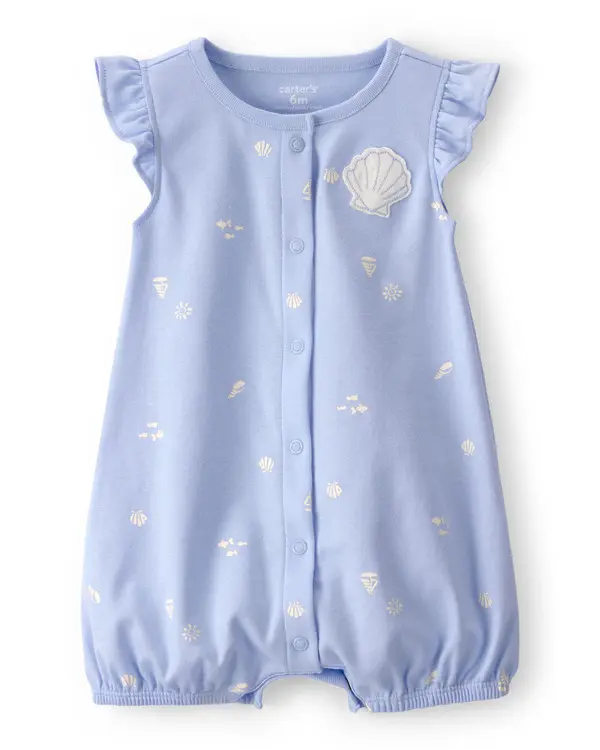 Kids Baby Girl Shell Flutter Sleeve Romper - Blue