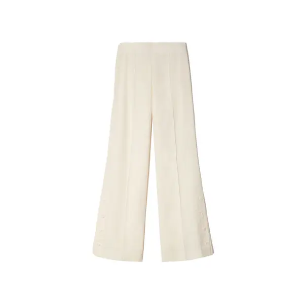 Buttoned-Slit Straight-Leg High Waisted Trousers Image