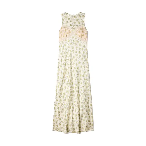 Sleeveless Flower Print Maxi Dress with Lace Trim Image