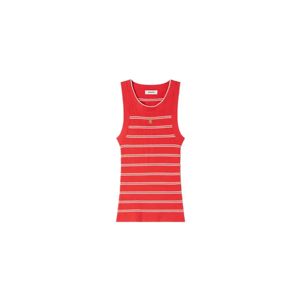 Striped Knit Round Neck Vest Top Image