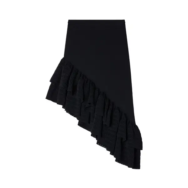Fitted High Waist Asymmetrical Knit Skirt with Layered Ruffles Image