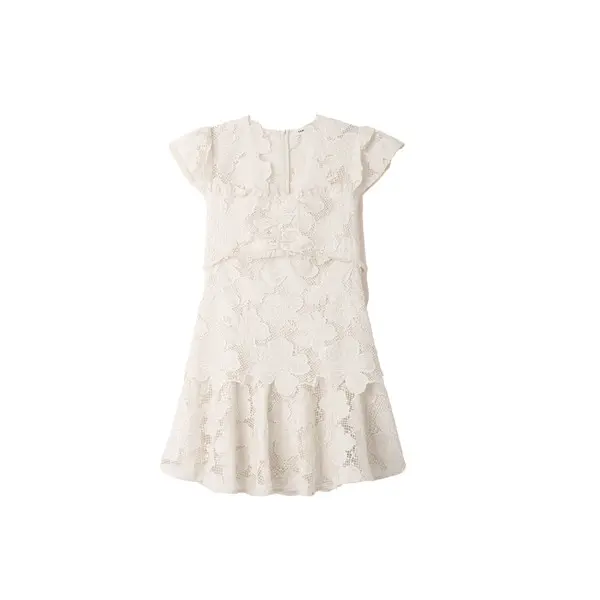 Fitted Guipure Flower Print Short Dress