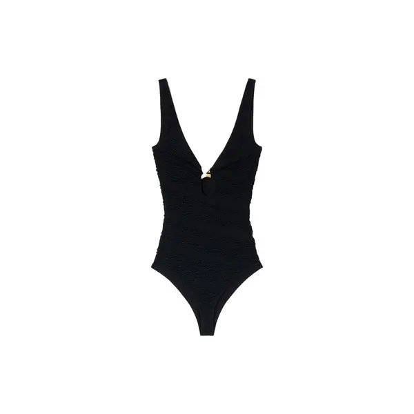 Slim-Fit Knit V-neck Bodysuit with Jewellery Detail