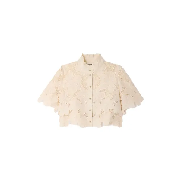 Cropped Floral Guipure Short Sleeve Shirt
