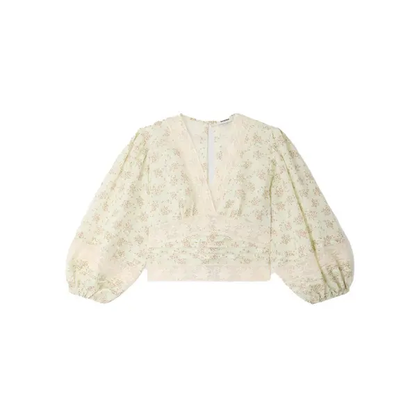 Floral Print V-neck Long Sleeve Crop Top