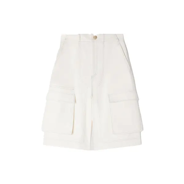 Wide-Leg Cotton Bermuda Shorts with Contrast Stitching