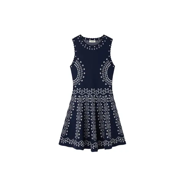 Scarf-Print Sleeveless Knit Short Dress