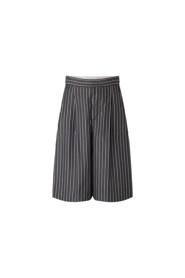 Striped Cotton Poplin Wide Leg Bermuda Shorts  Image