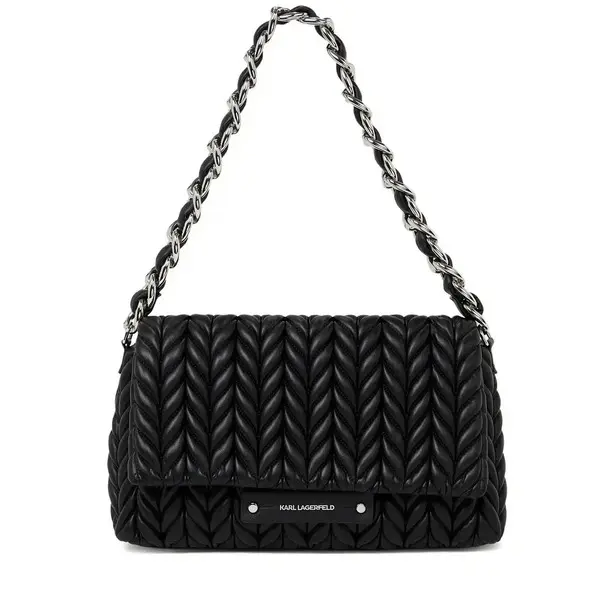 K/Weave Quilted Leather Flap Shoulder Bag with Chained Strap 