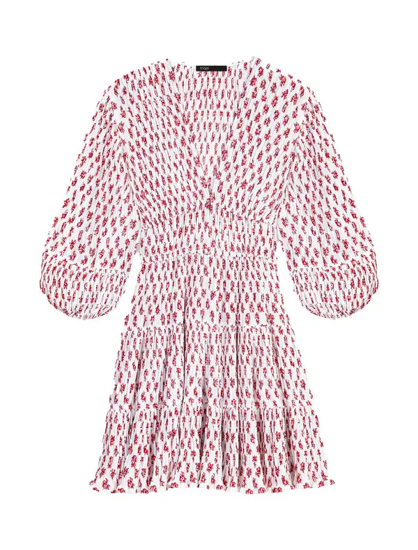 Patterned Pleated Dress with Small Flowers Print Image